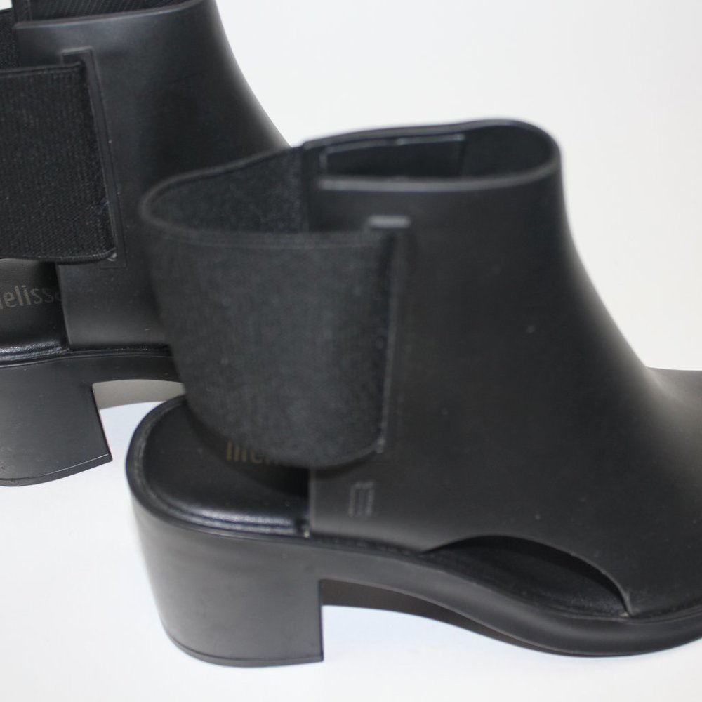 Melissa Black Dance Peep Toe Elastic Ankle Booties PVC Womens Shoe Size 5 - Picture 6 of 10